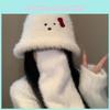 Cute Stylish White Plush Fisherman Hat With Bow For Women Perfect For Fall And Winter