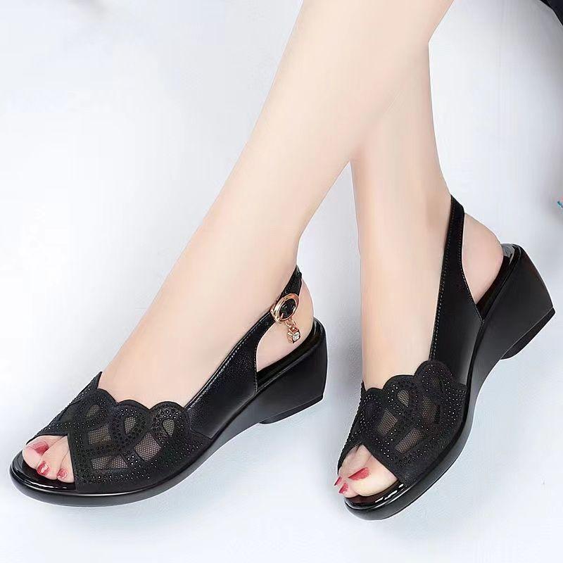 Sandals for Women In Summer Plus Size Comfortable Mid Heel Soft Sole Breathable Fish Mouth Women's Sandals
