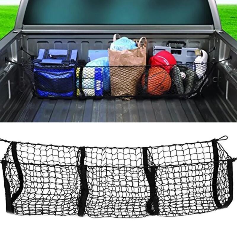 3-Pocket Car Storage Net For Pickup Trucks & SUVs Three-Post Luggage Net for Trunk Ideal Organizer for Luggage & Accessories New
