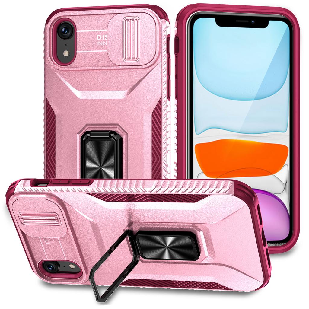 For iPhone XR Case TPU+PC Ring Kickstand Phone Cover Support Magnetic Car Mount -  Black