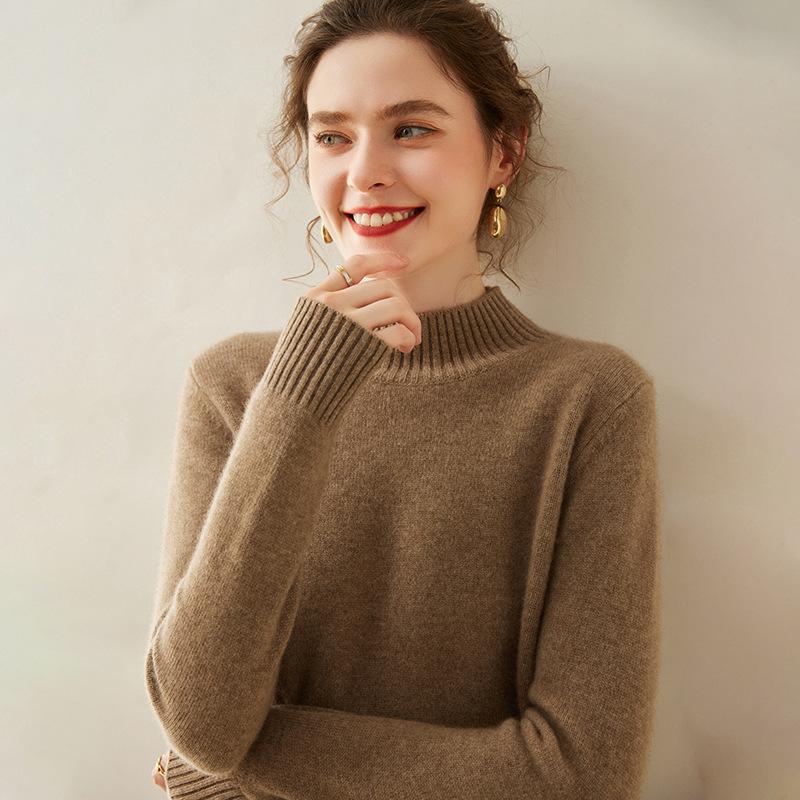Women's Cashmere Sweater: Soft, Thick, Solid Color, Half-High Neck, Loose-Fit, High-End Knit Pullover for Winter.