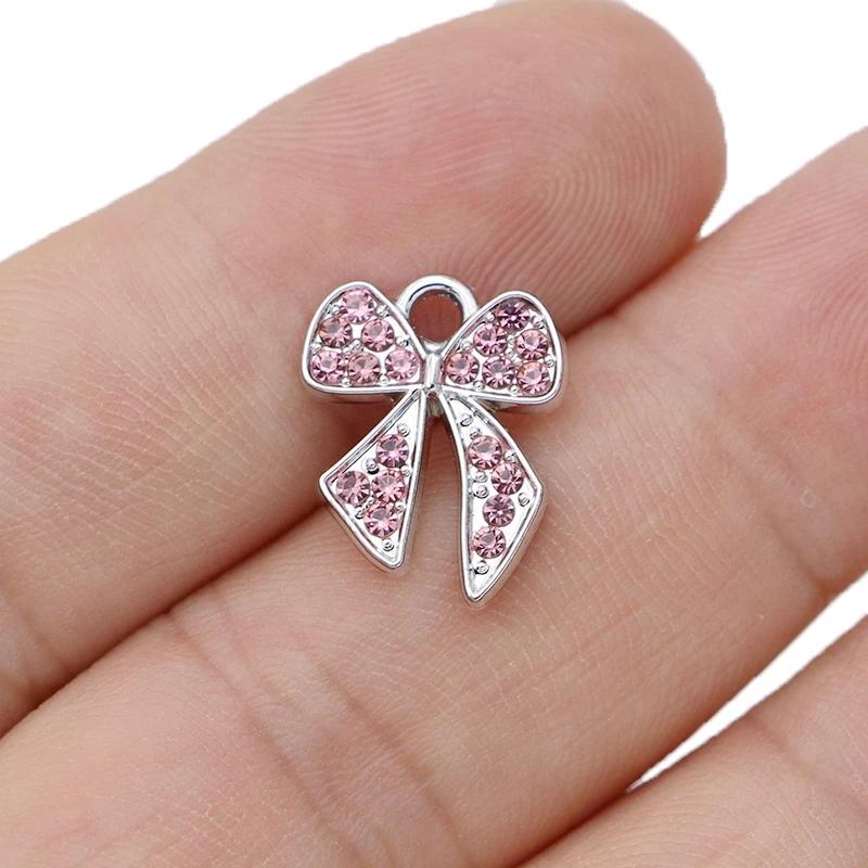 10Pcs Gold Plated Crystal Christmas Bow Charm Pendant For Jewelry Making Earrings Bracelet Necklace Accessories Diy Findings