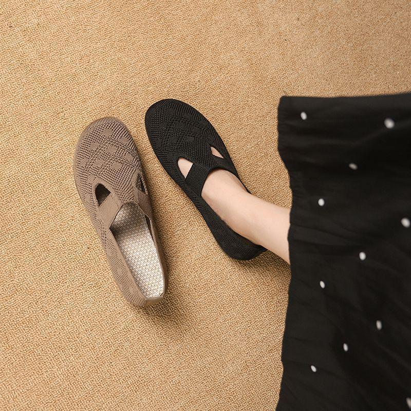 Xiaoxiangfeng simple casual breathable mother shoes hollow non-slip flat-soled Doudou shoes soft-soled single shoes women's 2025 new models