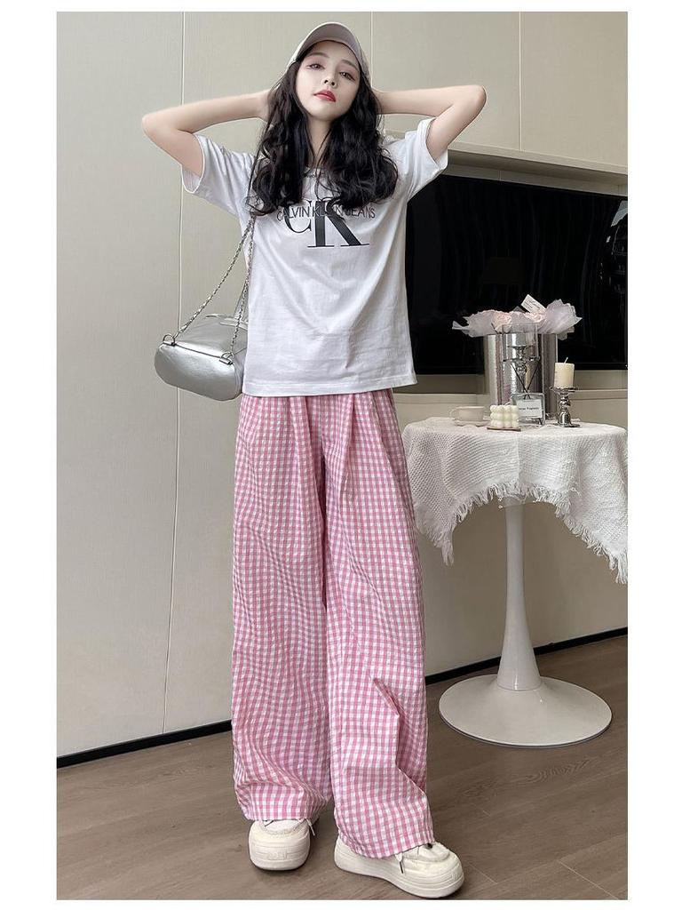 Women's Summer Retro Plaid Wide-Leg Pants - High Street Chic