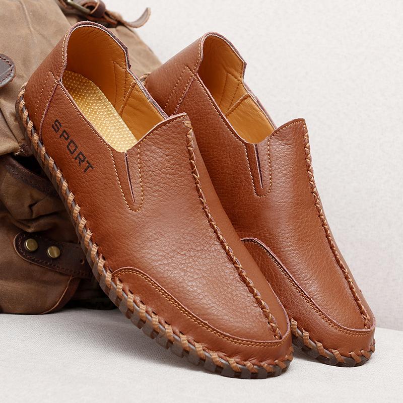 Handmade Soft Sole Loafers Men's Flat Shoes Comfortable Driving Shoes Men's Leather Casual Shoes Beach Camping Shoes