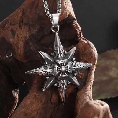 Five Star Kompass Kreuz Kompass Herren Retro Titanstahl Halskette Anhänger