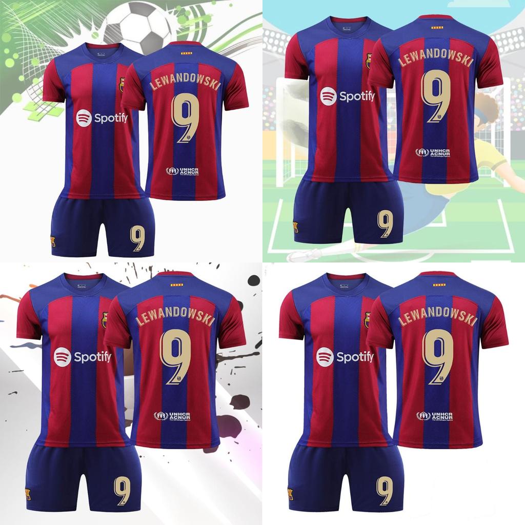 Barcelona Home Jersey Messi 10 Lewandowski 9 Gavi 30 Pedri 8 Suitable For Children Various Sizes Available