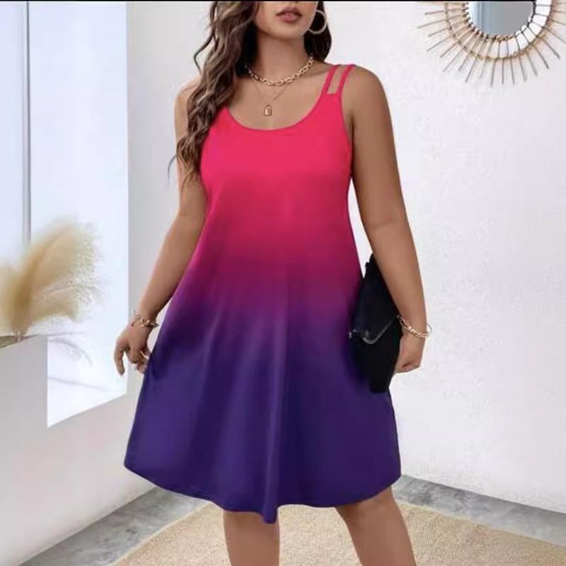 Plus Size Women's Shoulder Strap Dress Summer Round Neck Fashion Gradient Printed Casual Suspender Vest Dresses Women
