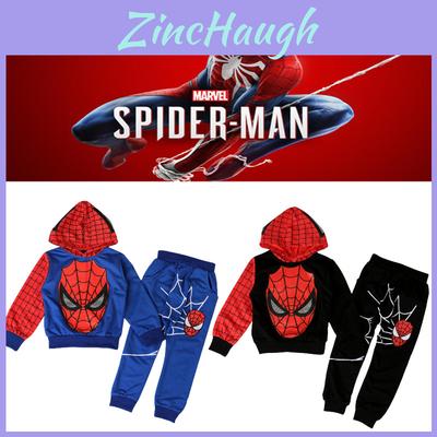 Frühlingsfertiges 2-teiliges Kinder Jungen Spiderman Kapuzenpullover Oberteil Hose Outfit Set