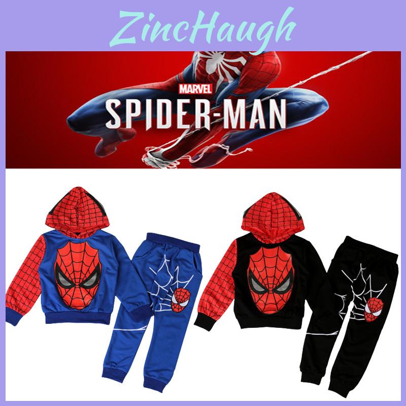 Gotowy na wiosnę 2 szt. Chłopcy Dzieci Bluzy z kapturem Spiderman Komplet Top Spodnie