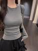 Women's Slim Fit Coffee Long Sleeve Round Neck Shirt - Tight Base Layer, Solid Color, Perfect for Spring & Autumn