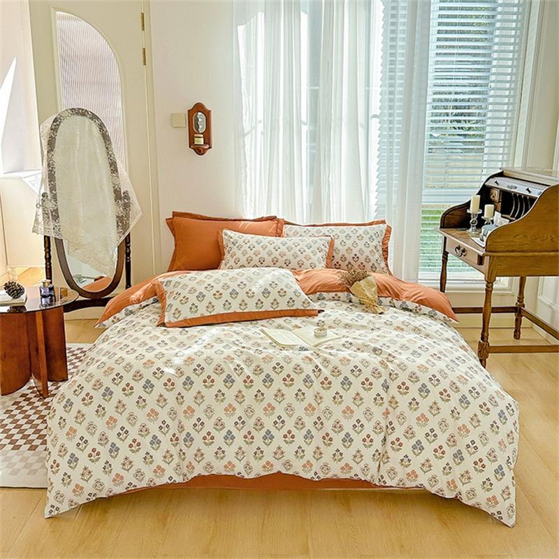 Floral Duvet Cover Queen Vintage Plaid Patchwork Bedding Set Boho Farmhouse Reversible Comforter Cover for Girls Women 4pcs Set