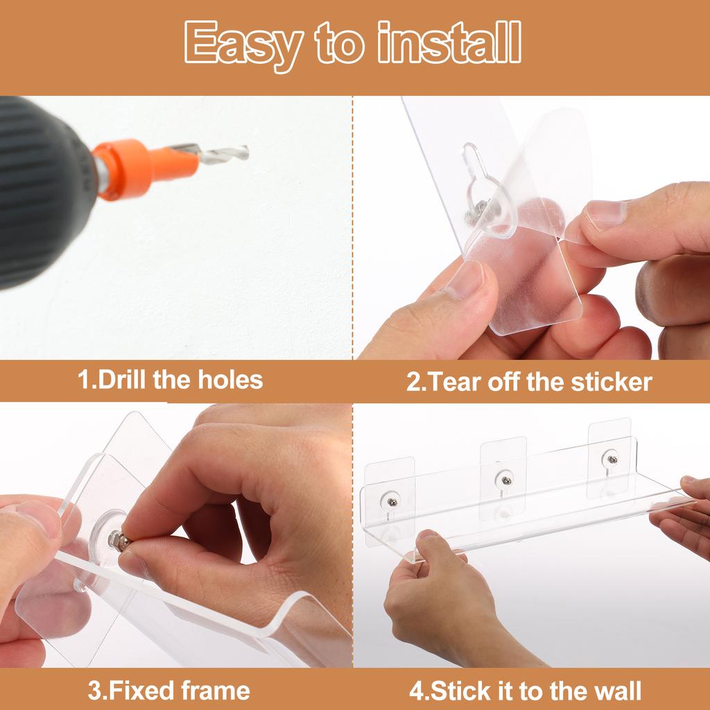 4-12Pcs Acrylic Storage Rack Wall Mounted Clear Floating Display Shelves Book Record Handwork Toy Storage Rack