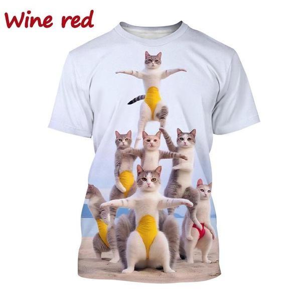 Funny Cute Cat 3D Printing T-Shirt Animal Creative Personality Interesting Street Round Neck Short Sleeve Tees Tops