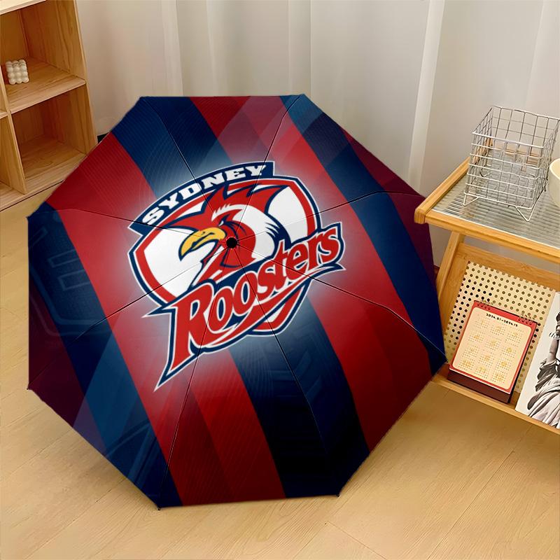 Sydney Roosters Print Auto 8?Ribs Folding Umbrella Wind Resistant Lightweight Automatic Umbrella For Daily Travel