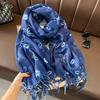 Long Cotton Linen Scarf Women Hand-Dyed Blue Indigo Wrap Shawl 180x90cm Lightweight Accessory