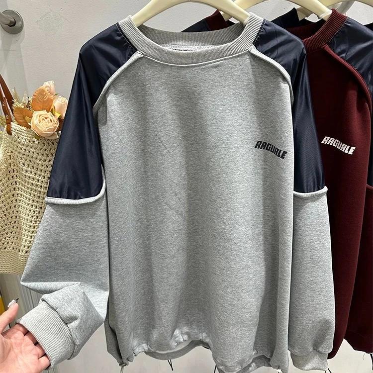 Felpa da Donna Cotone Oversize Larga Girocollo Casual Pullover Manica Lunga Felpa Invernale Top