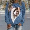 Women's Sweater Pullover T-Shirt Fashion Kitten Print Long Sleeve T Shirt Girls Street Casual Ladies Clothes O-Neck Sweatershirt