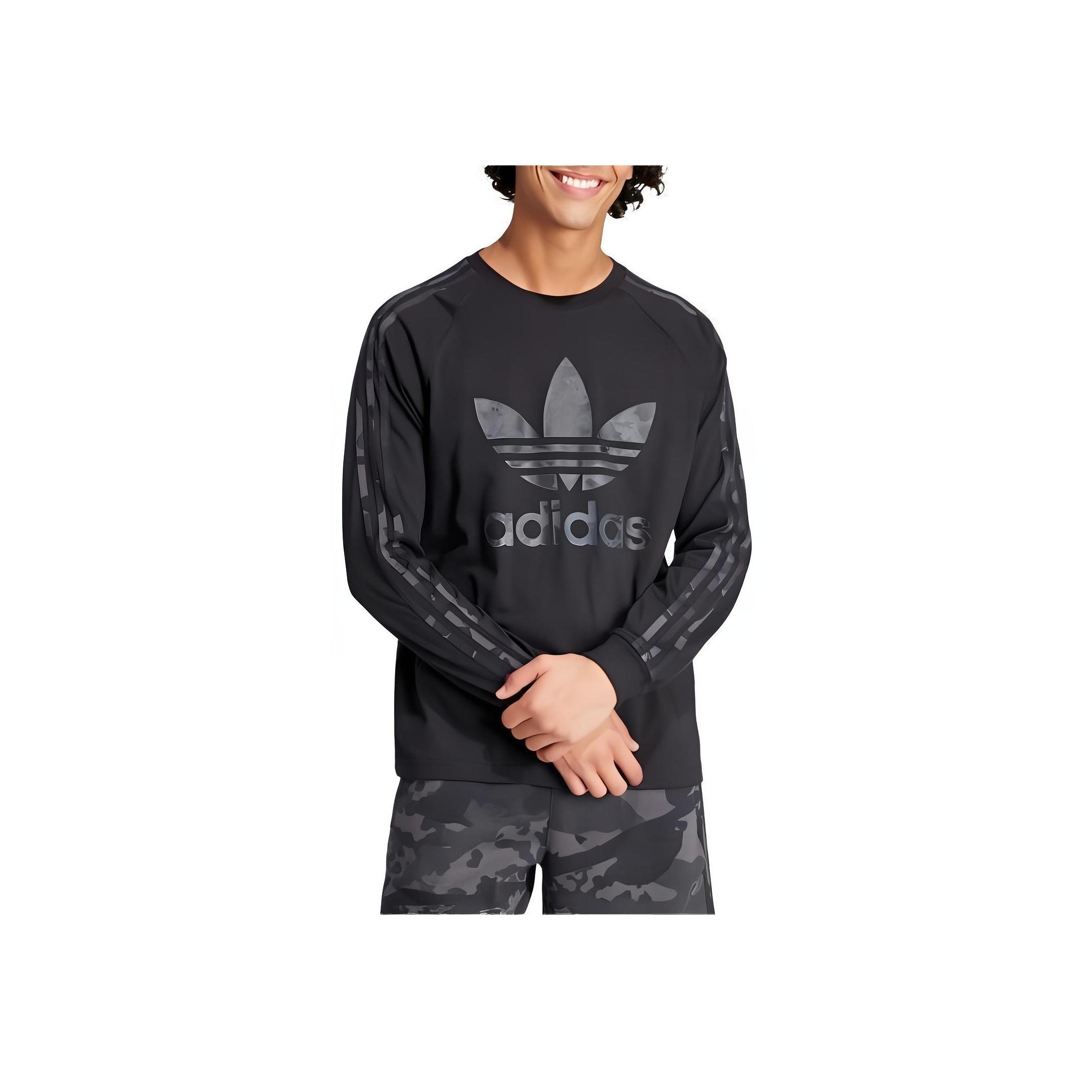 

Adidas Originals Logo Print Striped Pattern Comfortable Crew Neck Long Sleeve Raglan T-Shirt Men Tops Black IS0238 XL