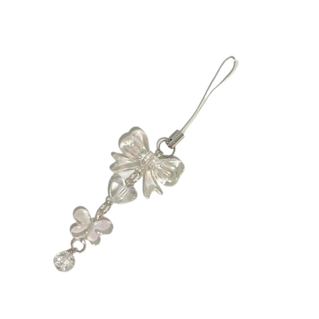 Bowknot Pendant Phone Chain Strap Flower Charm Beaded Keychain Phone Lanyard Acrylic Keyring Bag Ornament Jewelry Gift