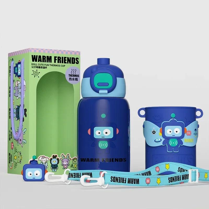 450ml Stainless Steel Insulated Mug Cartoon animals Vacuum Flasks Cup for Student Silicone Sleeve Thermos Water Bottle Kids gift
