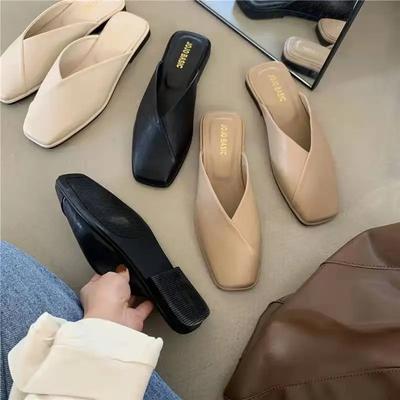 Designer Comfortable Women's Mules Shoes Slippers Elegant Sandals Woman Fashion With Chic Point Hot Leather Summer New  Low