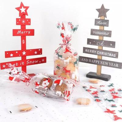 50 sztuk Santa Claus Choinka Elk PVC Torby Przezroczysta Przezroczysta Torba Prezent na Prezent Na Boże Narodzenie Pieczenie Cukierków Torby Do Pakowania Ciasteczek
