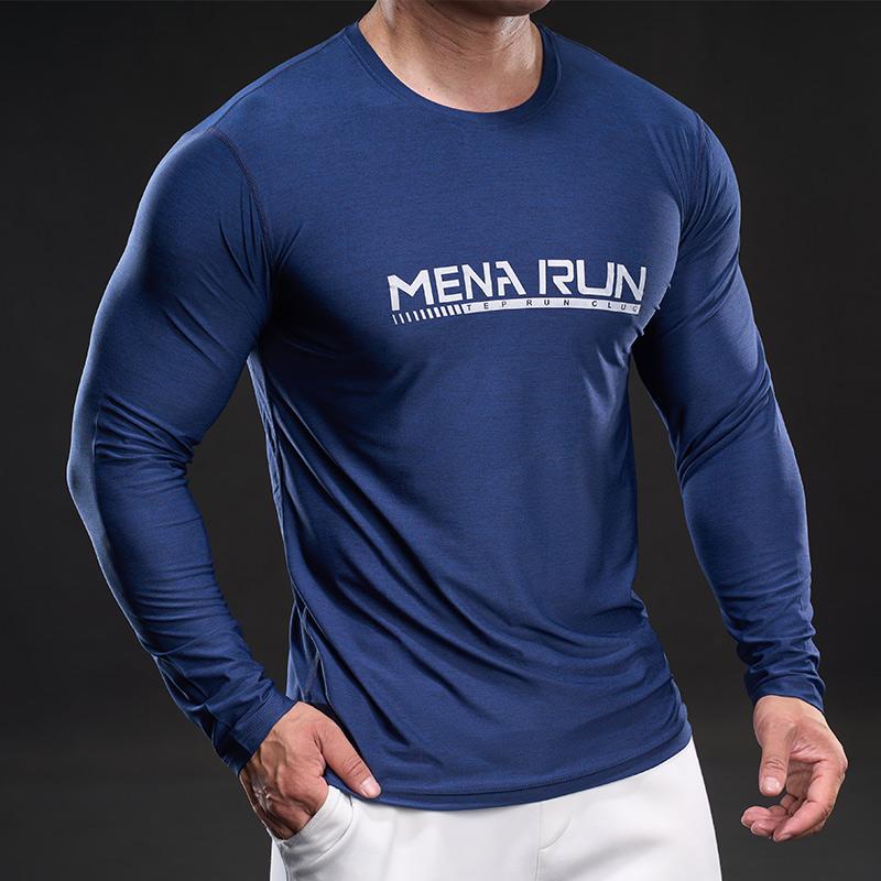 

Новая быстросохнущая футболка с длинным рукавом из ледяного шелка, мужская повседневная спортивная эластичная фитнес-футболка для улицы M синий