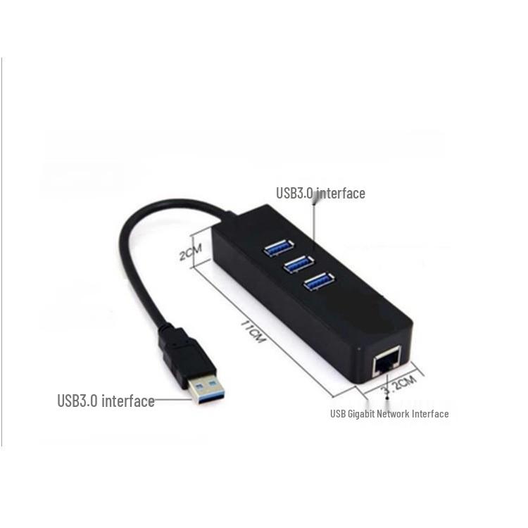 USB 3.0 to RJ45 Gigabit Network Card with Hub - Driver-Free