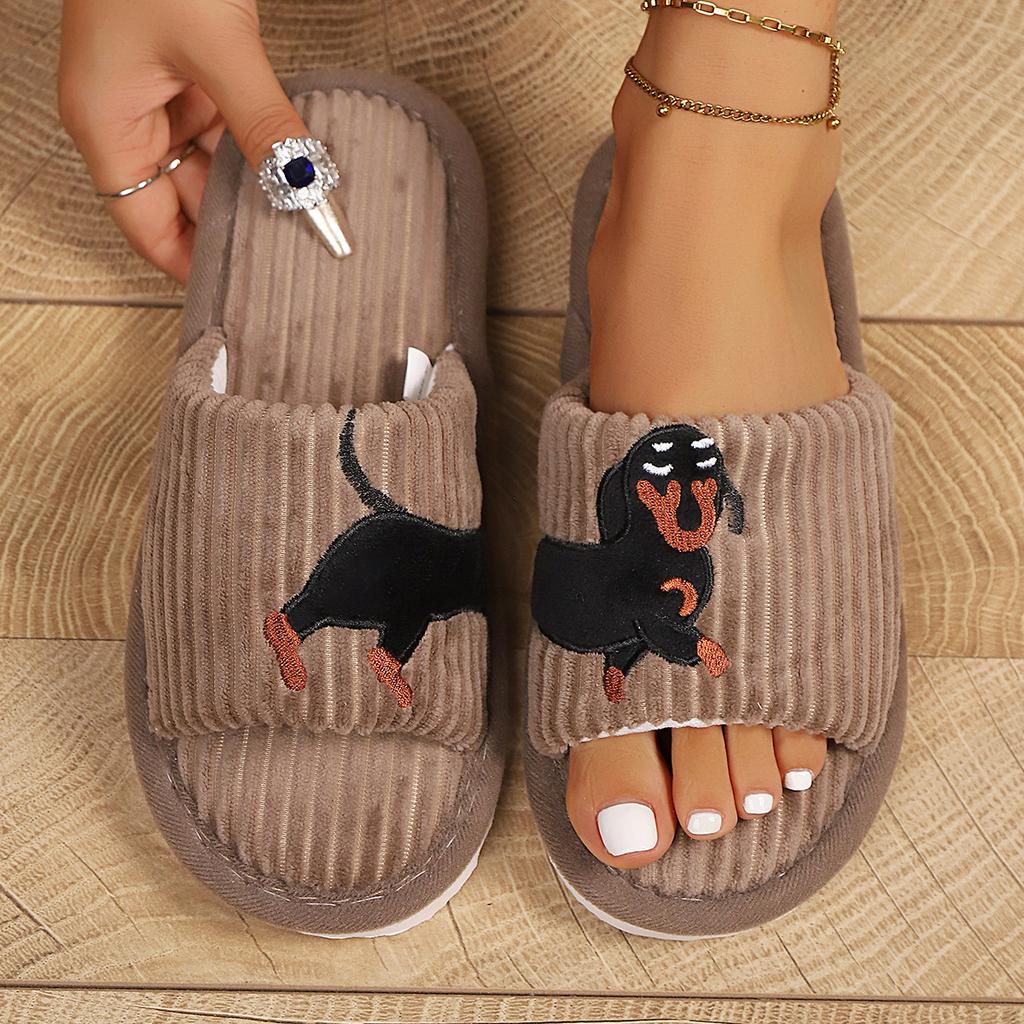 Women's Fuzzy Plush Slippers Lady Open Toe House Slippers Faux Fur Lined Slides Indoor Non-slip Cotton Slipper