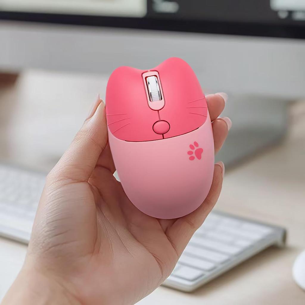 Søt katt trådløs USB-mus for kvinner og kompatibel med PC-er og bærbare datamaskiner 2,4G Barn, Stilig, Fargerik, Stillegående, (Rosa katt)