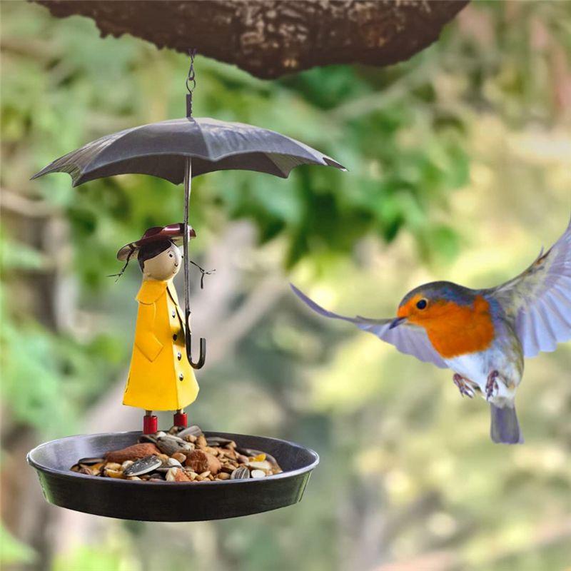 Practical-Girls Bird Feeder With Umbrella Metal Hanging Chain And Hook Feeder For Wild Garden Birds Antique 1 Piece