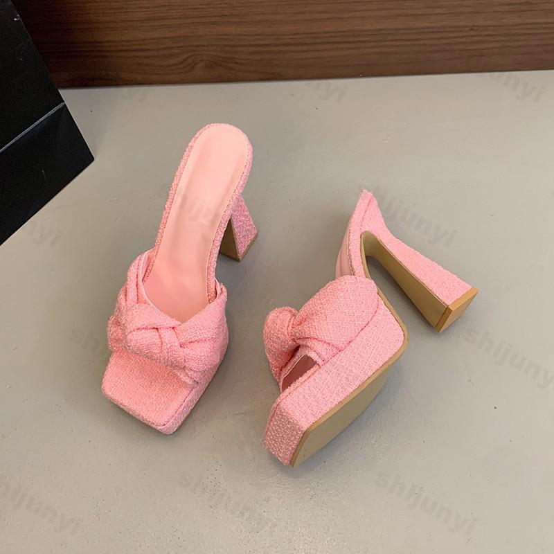 Modisches wasserdichtes Design High Heel Slipper 2025 Sommer Neu Damen Quadratische Zehen Offene Zehen Schleifen Modisch Elegant Outdoor Party Sandalen