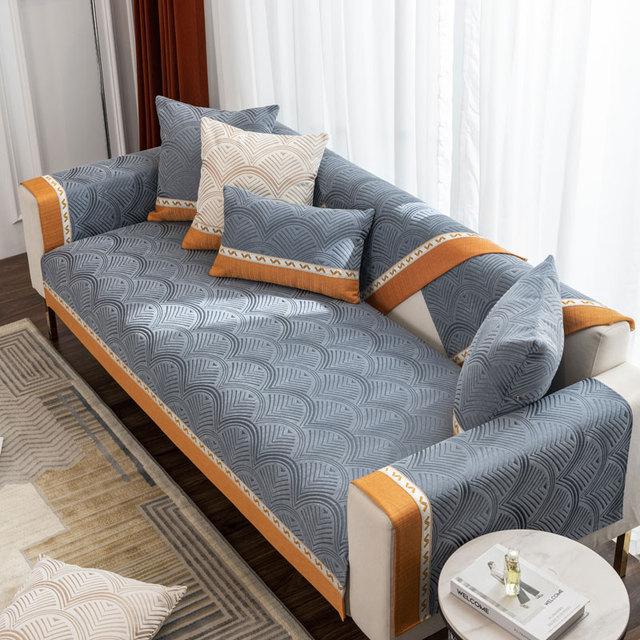 Luxury Embossed Cover For Sofa And Armchairs Chenille Sectional L Shape Couch Cover Non -Slip Patchwork Furniture Protector Soft
