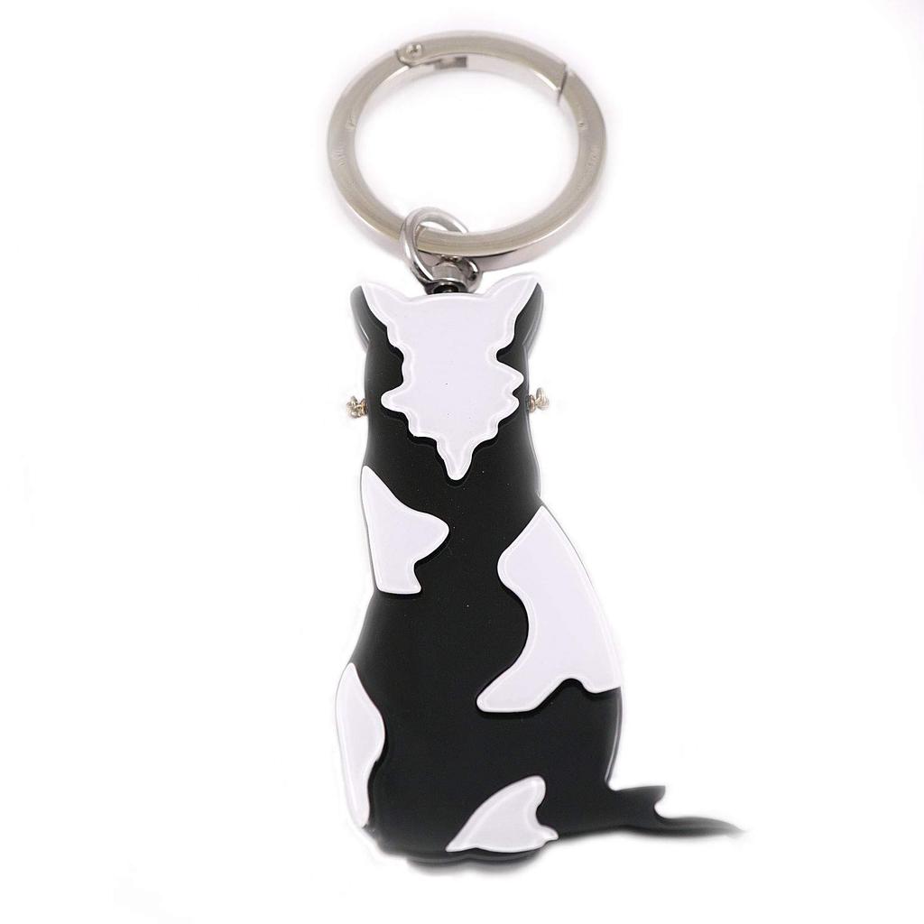 Laporte Bag Charm Keychain, Sitting Cat, Acrylic, Cute, Plastic, Lightweight, Stylish, Pop, Colorful, Black and White