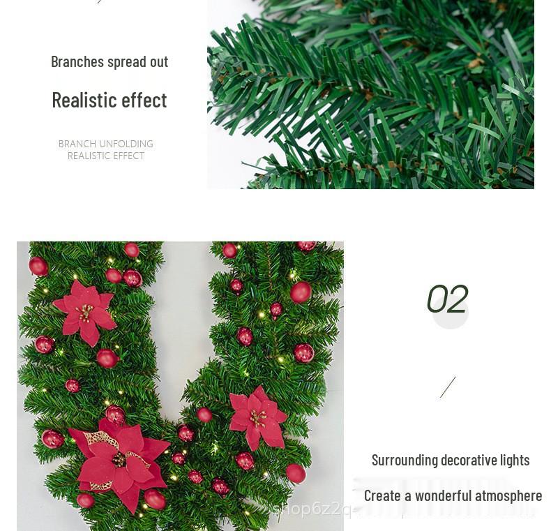 2.7m Christmas Wreath with Lights: Dense Vine and Red Accents for Hanging Decoration