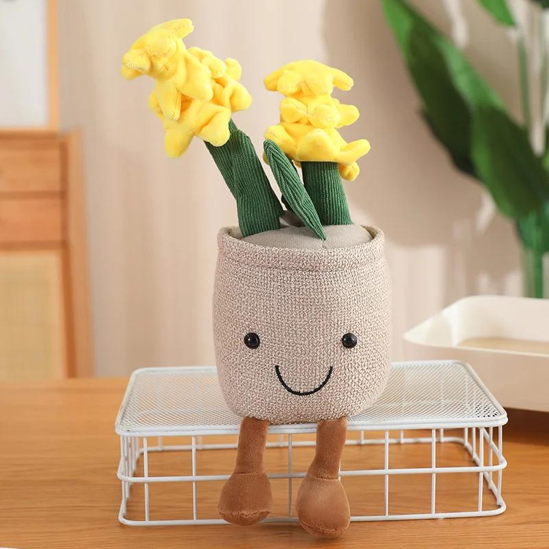 Cactus Seed Plant Plush Toy Succulent Plant Plush Stuffed Potted Flower Decoration Toy Creative Gift for Room Bookshelf Decor
