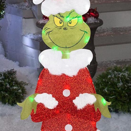 Yousheng LED Christmas Yard Sign Large Green Elf Tree Dog Sleigh Xmas Yard Sign for Winter Lawn Garden Yard Outdoor Decor