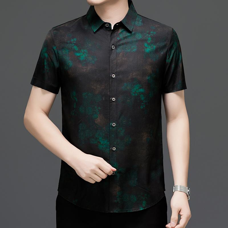 Men's Summer Hong Kong Style Loose Collar Top Men's Short Sleeved Shirt Men's Shirt