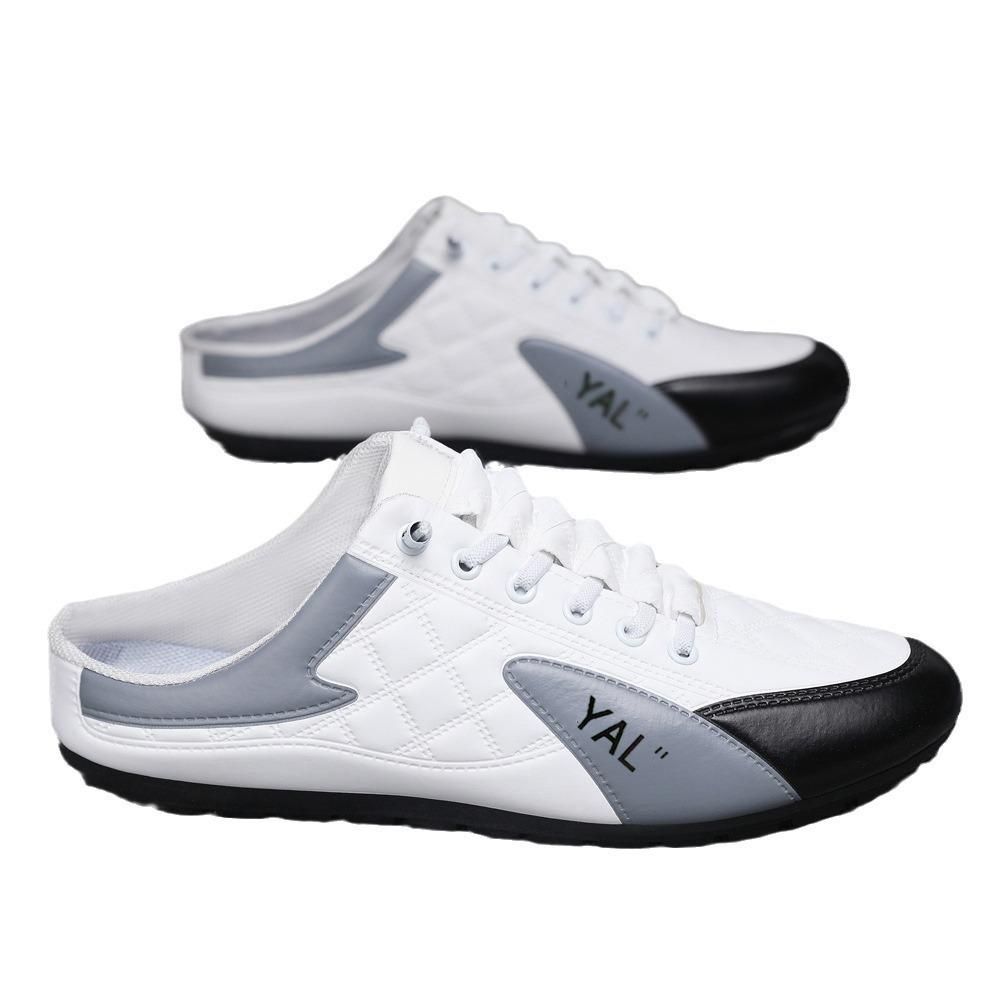 Spring Men's Trendy Breathable Slip-on Loafers with Half-open Back - Casual Leather Running Shoes