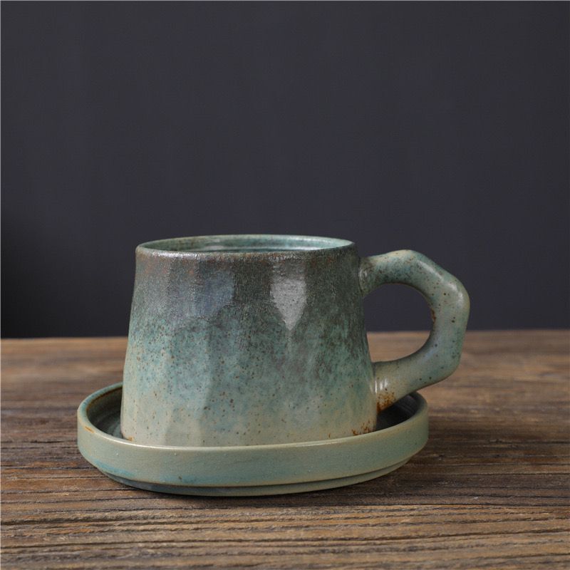 Retro Ceramic Mug Saucer Set Creative Office Coarse Pottery Cup Japanese Kiln Coffee Cup Afternoon Tea Must