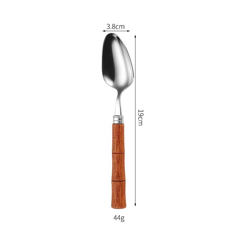 304 Stainless Steel Bamboo Joint Cutlery Set: Wood Handle Knife, Fork & Spoon - Stylish Western Dessert & Fruit Utensils