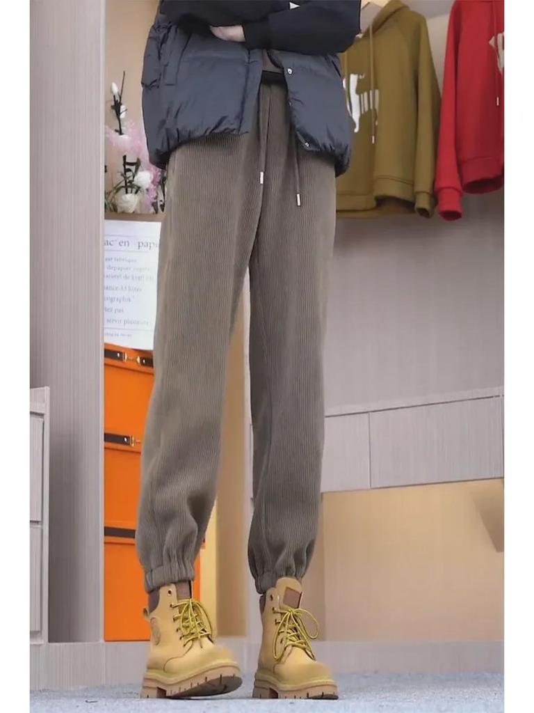 Calças Harem Femininas de Inverno Espessas de Veludo Cotele com Veludo de Algodão Europeu