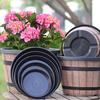Pot de fleurs Style Tonneau Rustique Pots de Plantes avec Trous de Drainage Intégrés 8" Finition Inspirée du Plastique Marron Pot de Fleurs Extra-Large Épais pour Patio Jardin