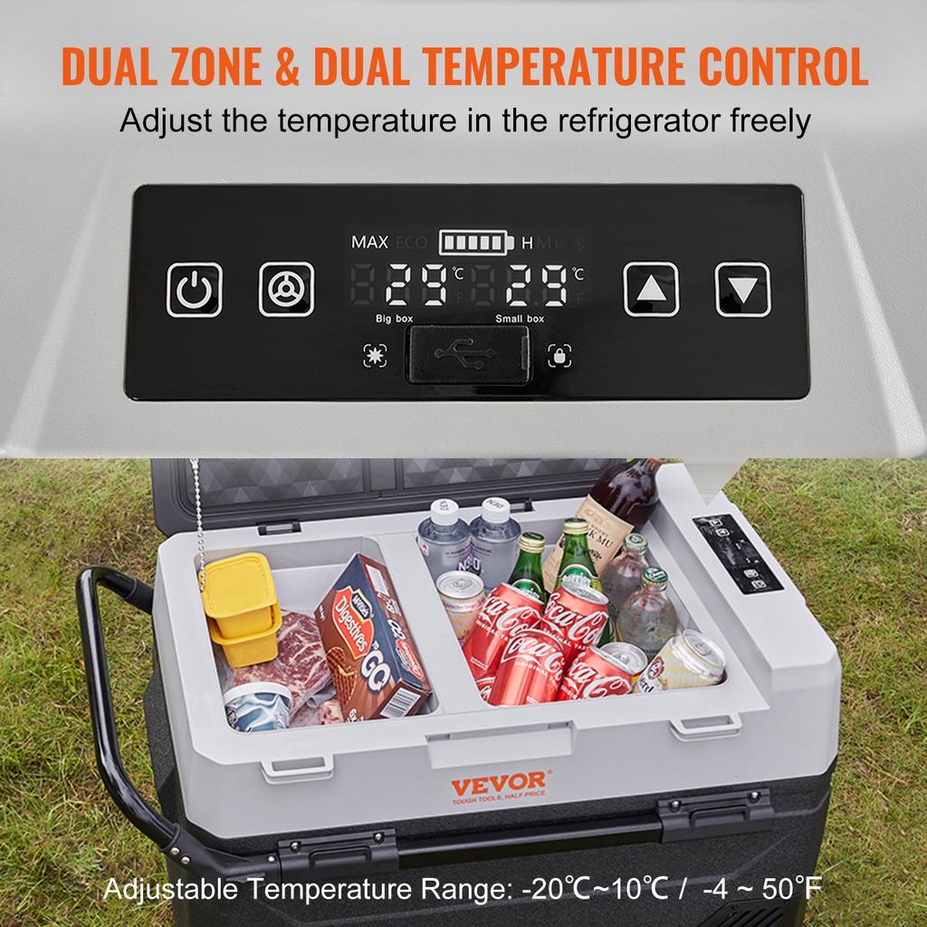 VEVOR Portable Car Refrigerator Freezer Compressor 56Qt Dual Zone for Car Home