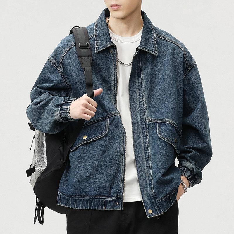 Men's Fashion Brand Retro Blue Denim Jacket Men's New Loose Collared Outerwear