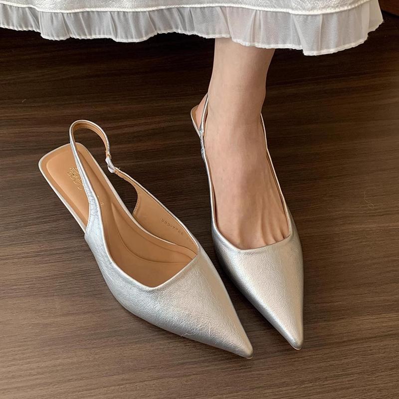 Fashion SUOJIALUN Summer New Brand Women Sandal Fashion Pointed Toe Sahllow Slip On Ladies Elegant Slingback Shoes Thin High Pumps