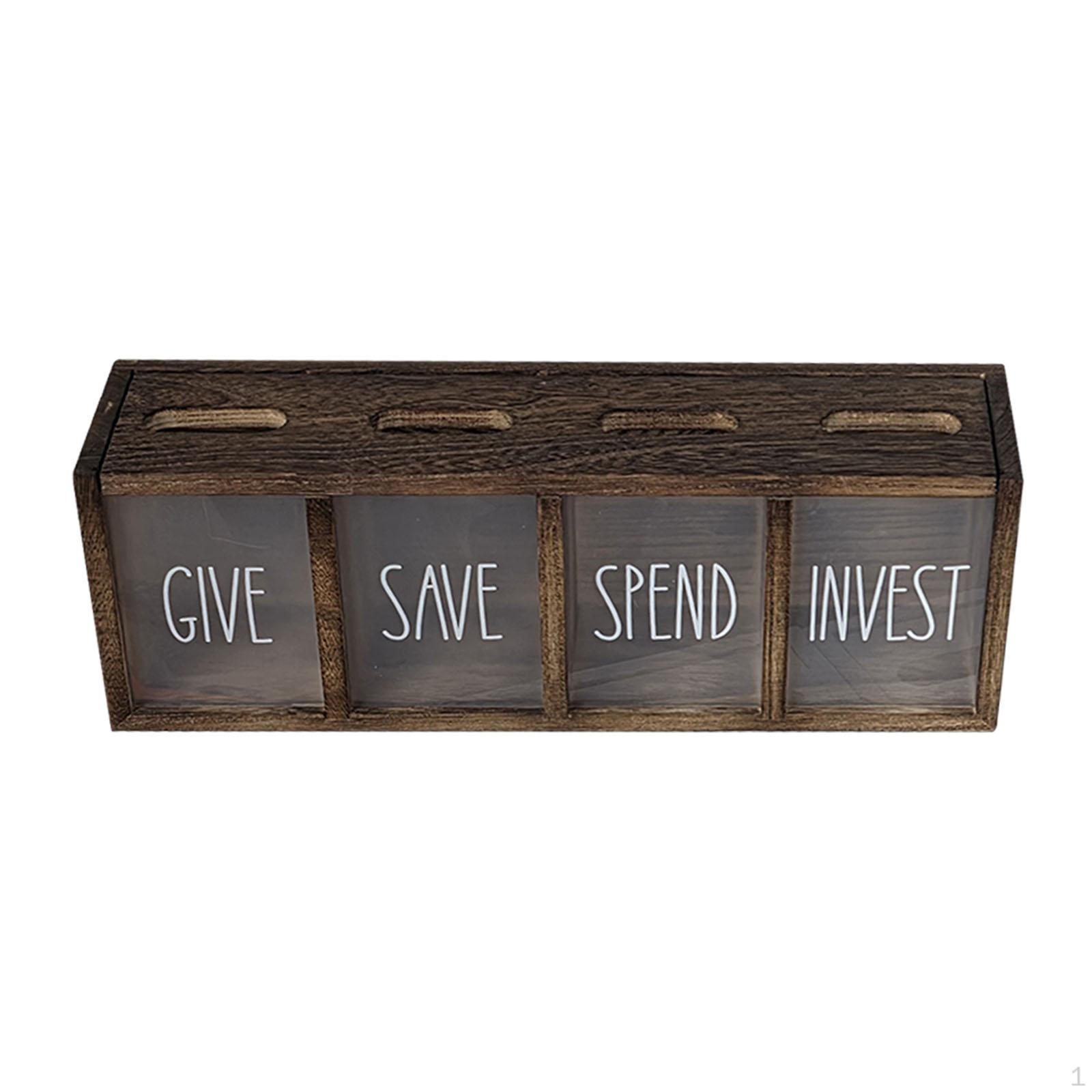 

Give, Save, Spend, Invest Money Box with 4 Compartments: Space-Saving, Ideal for темно-коричневого