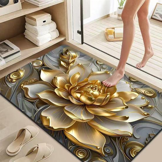 3D Floral Bath Mat Diatomaceous Earth Absorbent Floor Mat Non Slip Realistic Flower Bathroom Rug