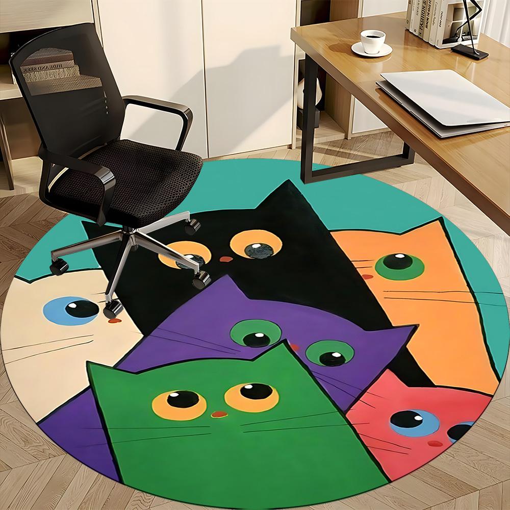 1 Stück bunte Katzen Büro runder Teppich, unter Bürostühlen Schlafzimmer Wohnzimmer Heimdekoration, Zimmer Deko